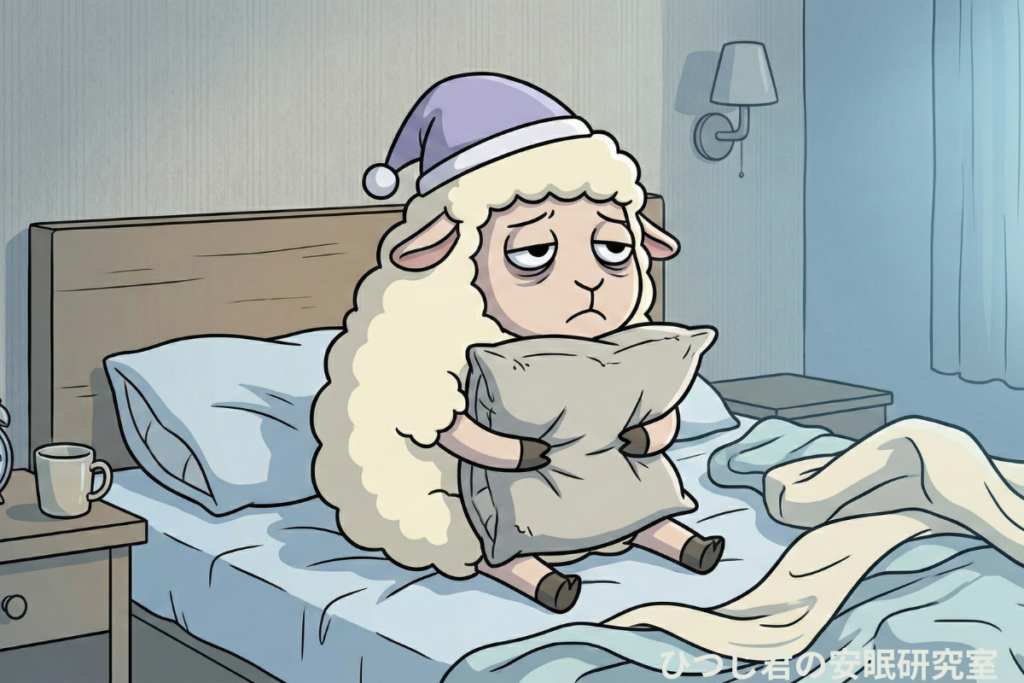 枕が合わず眠りが浅いイメージのひつじ君