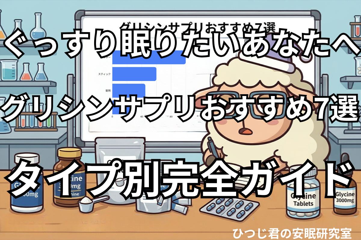 ひつじ君がグリシンサプリを比較・研究しているイラスト
